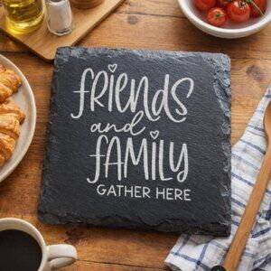 Custom Laser Engraved Slate Coasters - Set of 4 - Choose Family and Home Images